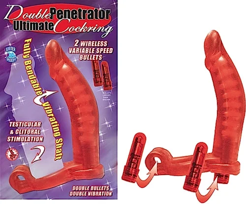 cock ring flexible fit-Clit and Testicle Pleaser Cockring with Vibrations and Extra Batteries