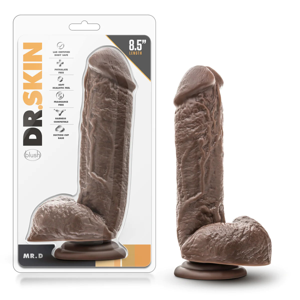 dildo vibration bundles-Dr. Skin Mr. D Realistic Chocolate 8.5-Inch Long Dildo