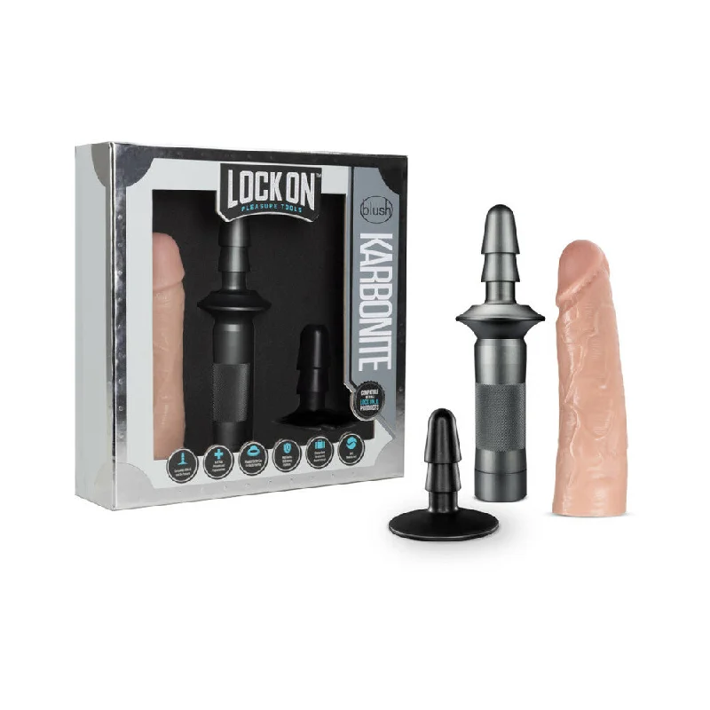 dildo weight deals-Blush Lock On Karbonite Realistic 7.75 in. Dildo with Handle & Suction Cup Adapter Beige