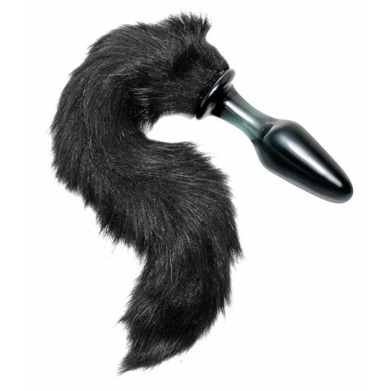 anal toys with smooth shape-Midnight Fox Tail Glass Anal Plug