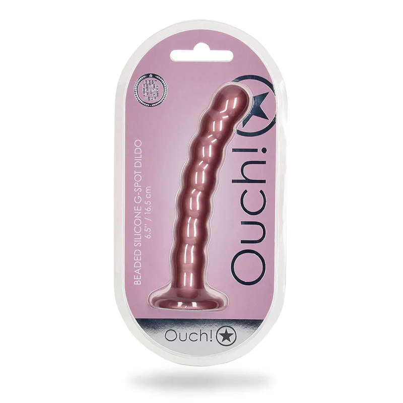 dildo discount advice-Ouch! Beaded Silicone 6.5 in. G-Spot Dildo Rose Gold