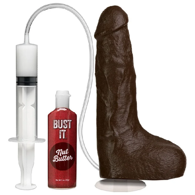 dildo vibration deals-Bust It 8.5 Inch Realistic Squirting Dildo with Balls (White/Black)