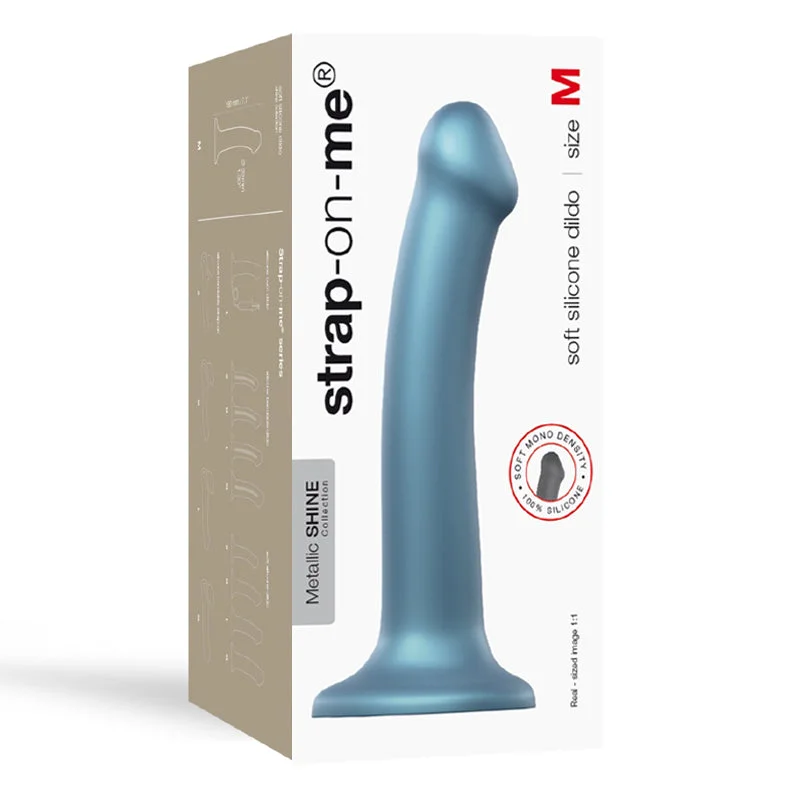 best dildo for solo play-Strap-On-Me Metallic Shine Collection Soft Single-Density Silicone Dildo Duck Blue M