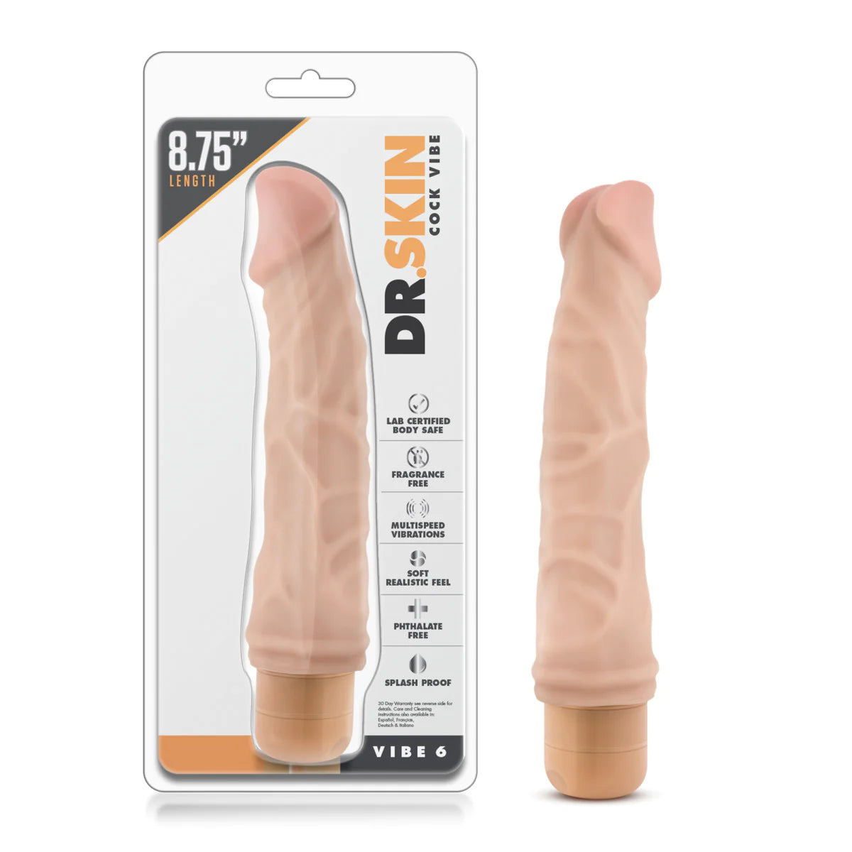 dildo safety offers-Dr. Skin Cock Vibe 6 Realistic Beige 9-Inch Long Vibrating Dildo