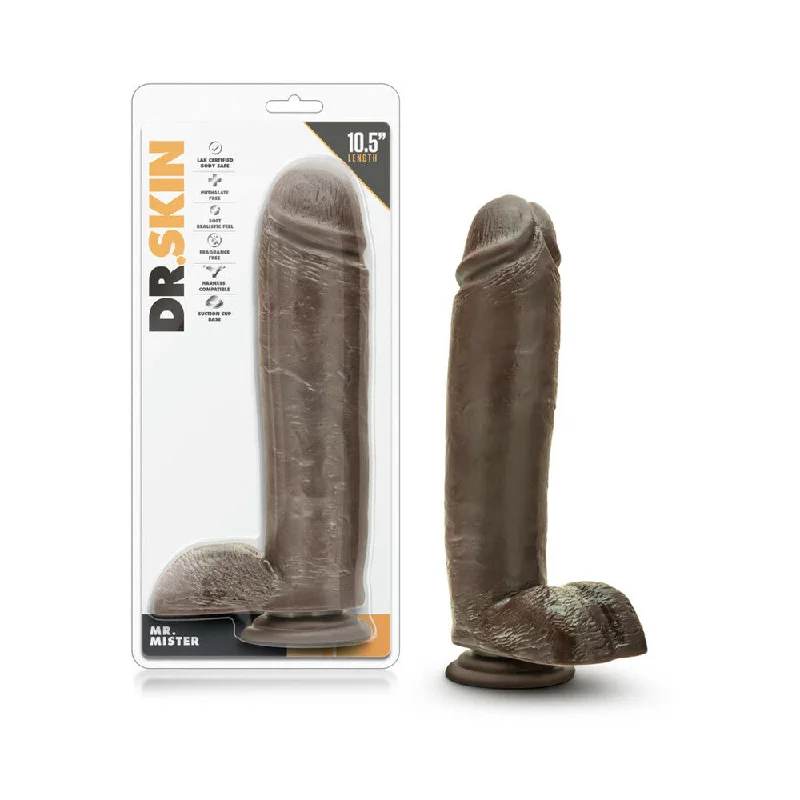 dildo trendy colors-Dr. Skin Mr. Mister Realistic 10.5 in. Dildo with Balls Brown