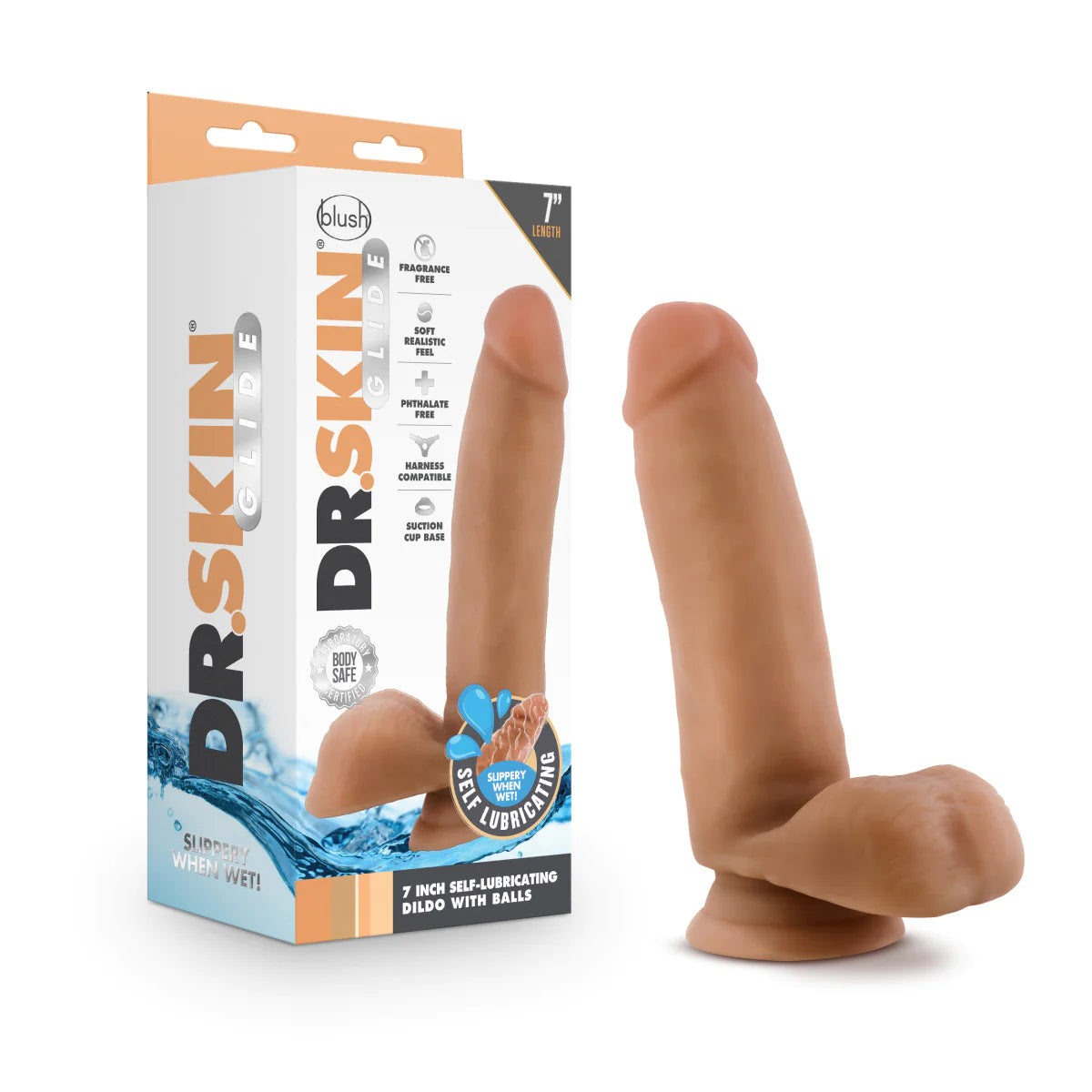 dildo limited offers-Dr. Skin Glide Realistic Mocha 7-Inch Long Dildo