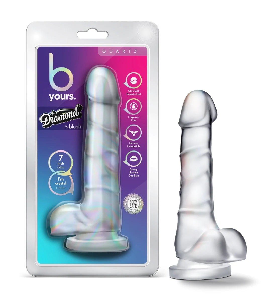 dildo texture promotions-B Yours Diamond Quartz Realistic Clear 7.5-Inch Long Dildo