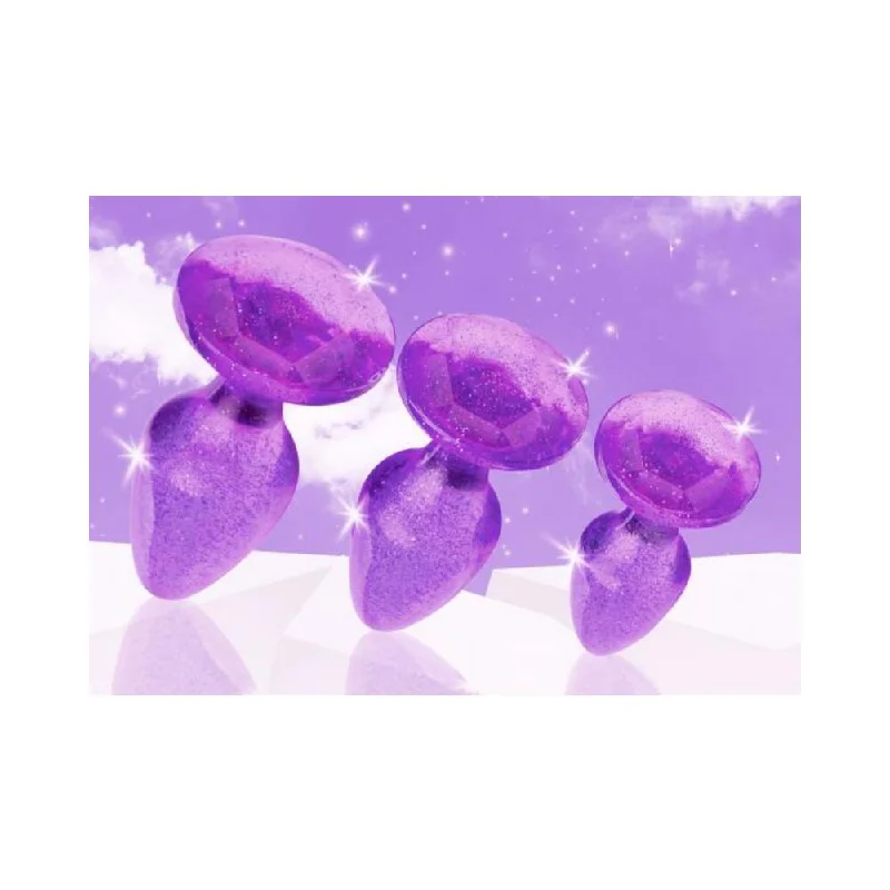 anal toys with firm finish-Booty Sparks Glitter Gem Anal Plug Set - Purple