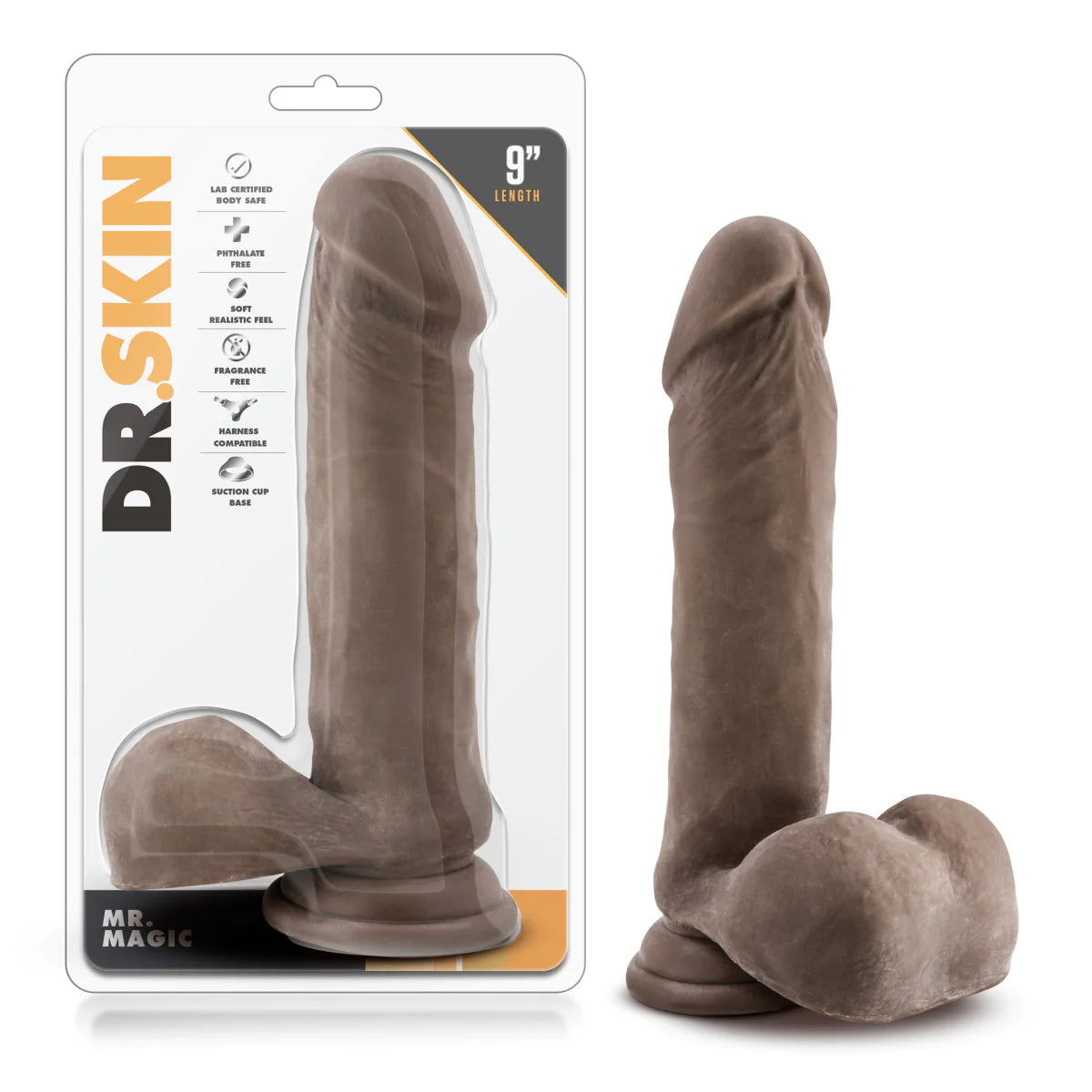 dildo cold bundles-Dr. Skin Mr. Magic Realistic Chocolate 9.5-Inch Long Dildo