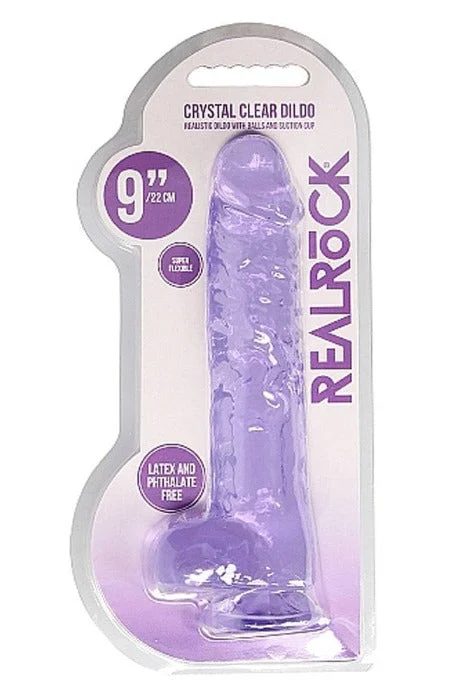 dildo flexibility tips-Real Rock 9" Clear Dildo w/ Balls -Purple