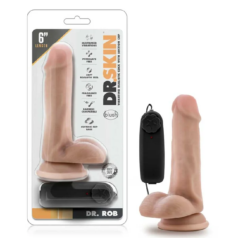 dildo performance discounts-Dr. Skin Realistic 6 Inch Dr. Rob Vibrating Suction Anal Dildo with Balls by Blush Novelties