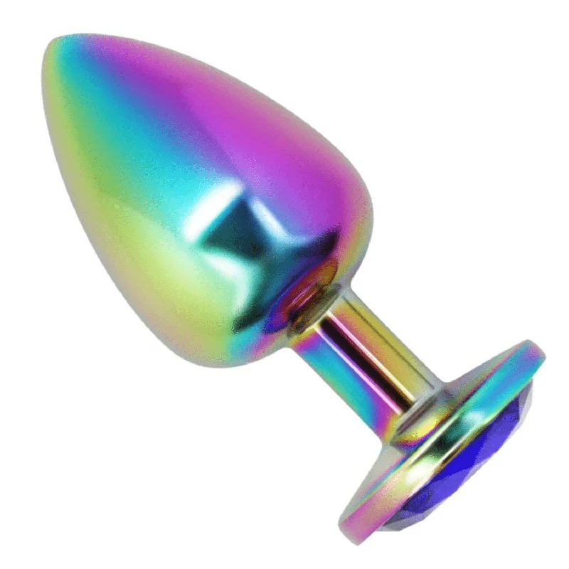 anal toys with soft texture-Rainbow Metal Anal Plug With Jewel