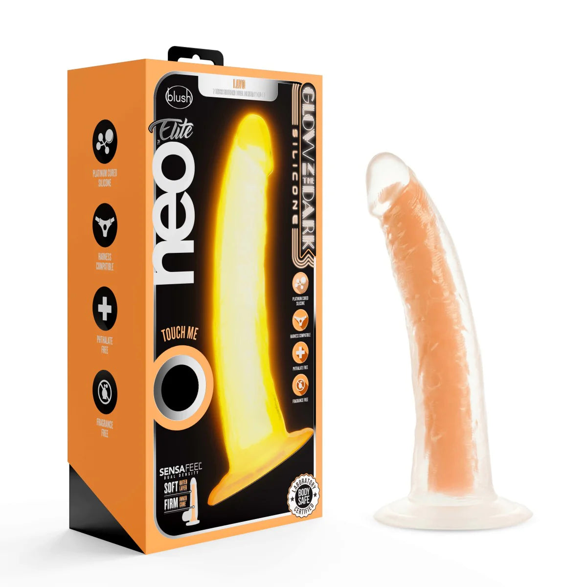 dildo ergonomic offers-Neo Elite Lavo Glow In The Dark Neon Orange 7.5-Inch Long Dildo