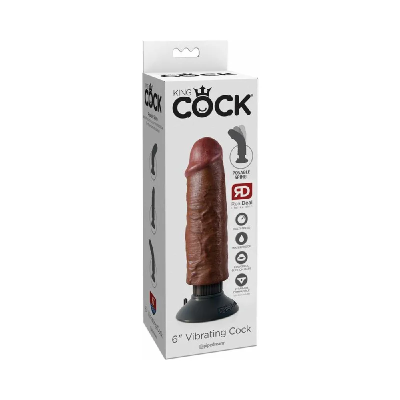 dildo vibration tips-King Cock 6 in. Vibrating Cock Poseable Dildo With Suction Cup Brown