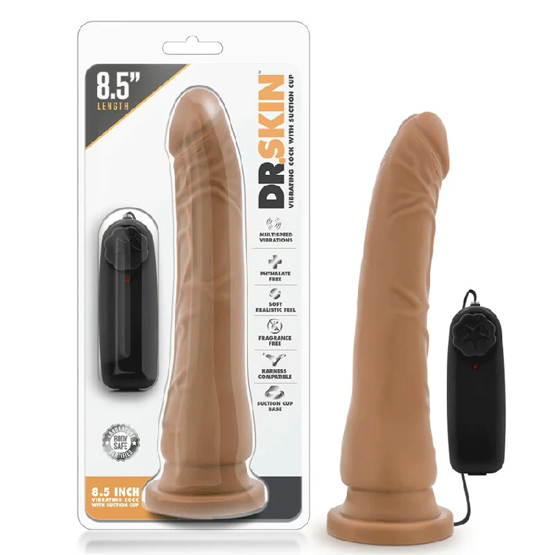 dildo length deals-Dr. Skin Thin 8.5 Inch Suction Cup Vibrating Mocha Anal Dildo by Blush Novelties