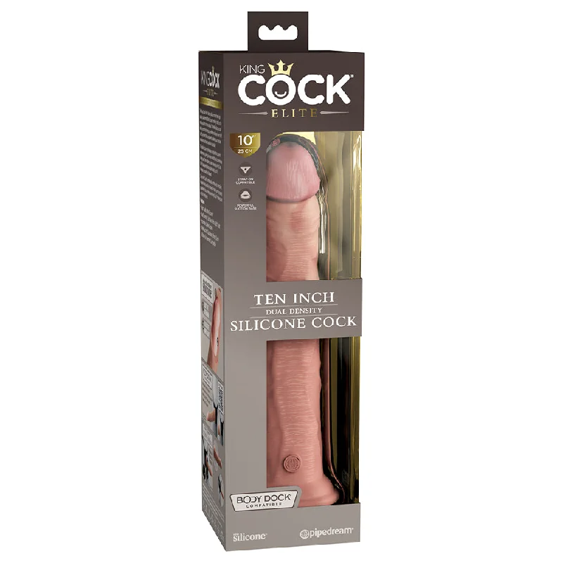 dildo safety tutorial-King Cock Elite 10 in. Dual Density Silicone Cock Realistic Dildo With Suction Cup Beige