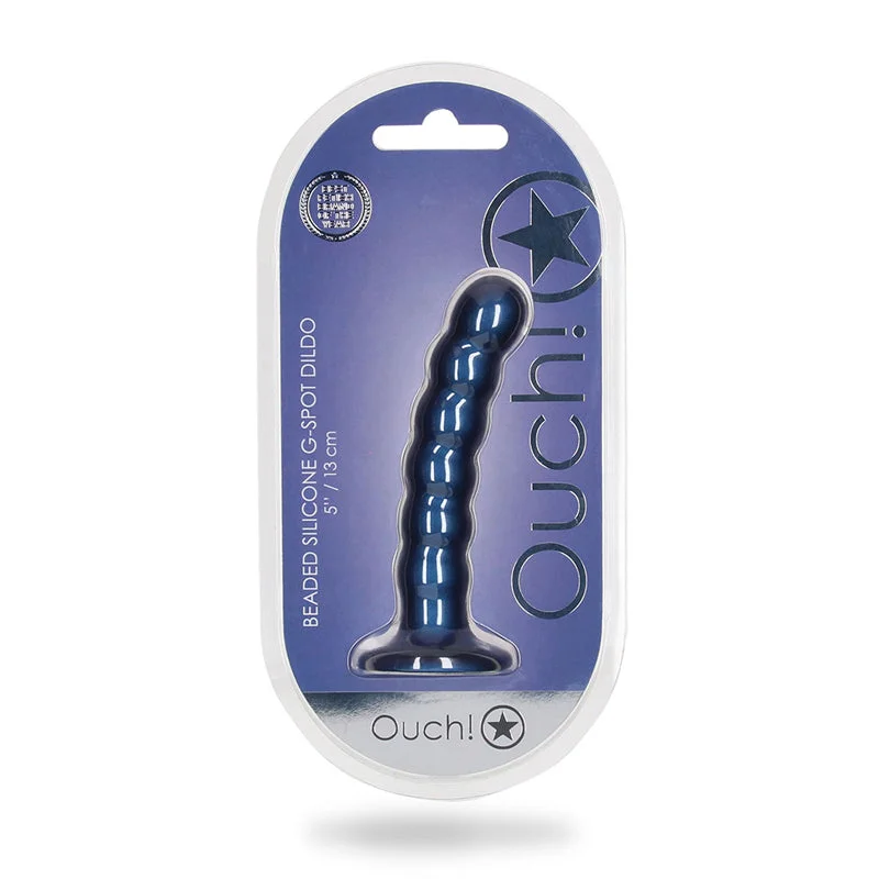 dildo trendy comparison-Ouch! Beaded Silicone 5 in. G-Spot Dildo Metallic Blue