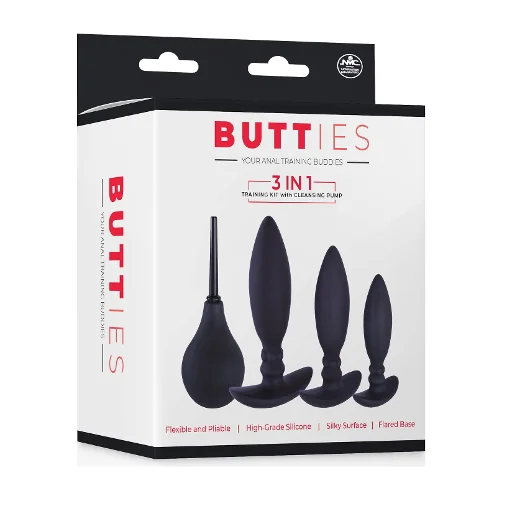 anal toys with sleek grip-BUTTIES 3 IN 1 TRAINING KIT WITH PUMP