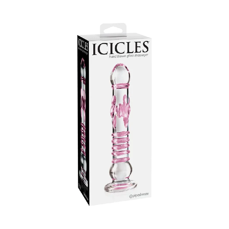 realistic dildo skin texture-Icicles No. 6 Textured 8.5 in. Glass Dildo Pink/Clear