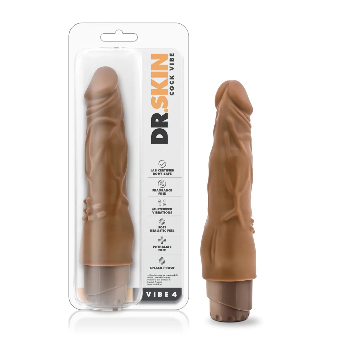 dildo texture deals-Dr. Skin Cock Vibe 4 Realistic Mocha 8-Inch Long Vibrating Dildo