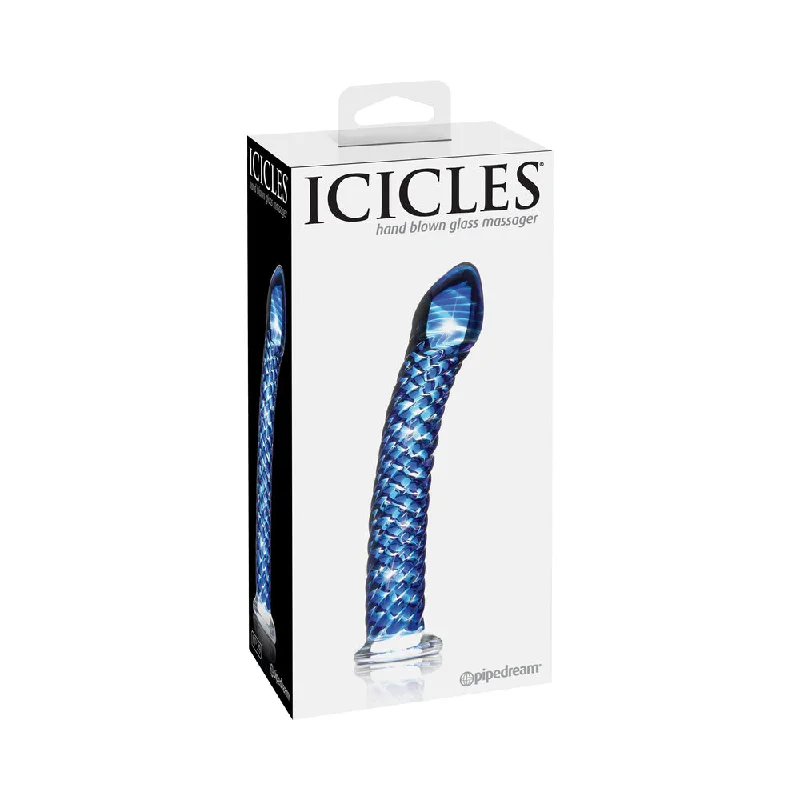 dildo ergonomic offers-Icicles No. 29 Curved Textured 7.25 in. Glass Dildo Blue