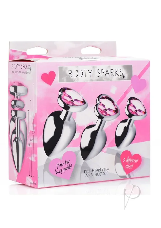 anal toys with flexible tip-Bootysparks Pink Heart Gem Plug Set