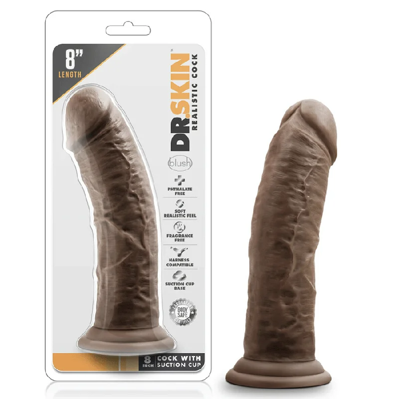 dildo flexibility bundles-Dr. Skin Thick 8 Inch Brown Realistic Suction Cup Anal Dildo by Blush Novelties