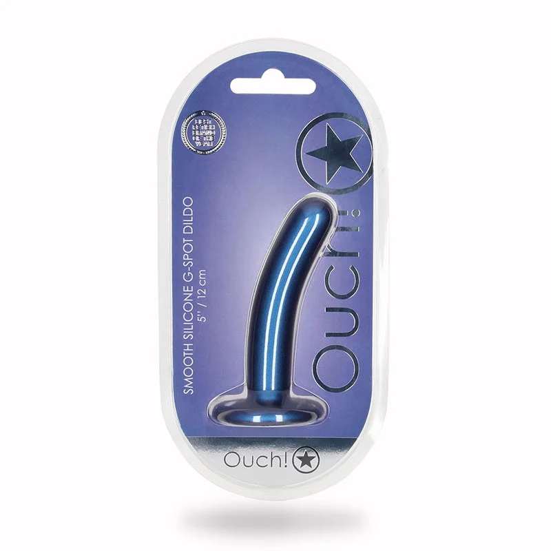 dildo suction comparison-Ouch! Smooth Silicone 5 in. G-Spot Dildo Metallic Blue