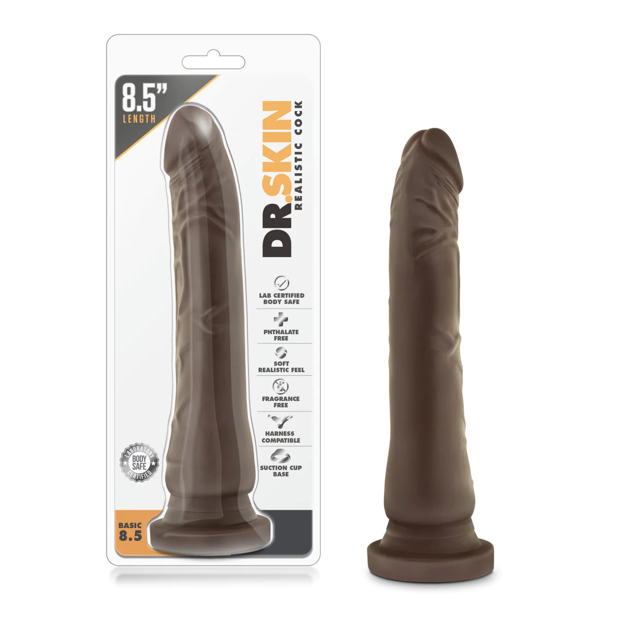 dildo charging bundles-Dr. Skin Basic Realistic Curved Chocolate 9-Inch Long Dildo