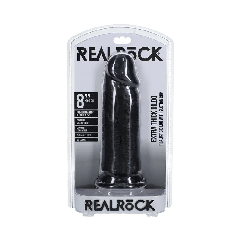 dildo suction upgrades-RealRock Extra Thick 8 in. Dildo Black