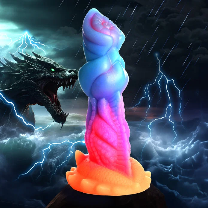 dildo expert promotions-Aqua-Cock Glow-in-the-Dark Silicone Dildo by Creature Cocks