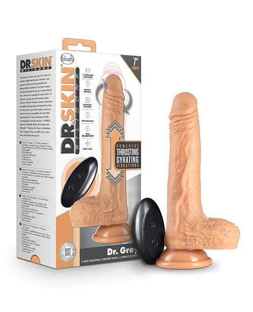 dildo charging bundles-Dr. Skin ''Dr. Grey'' 7in Thrusting/Gyrating Dildo Vibe