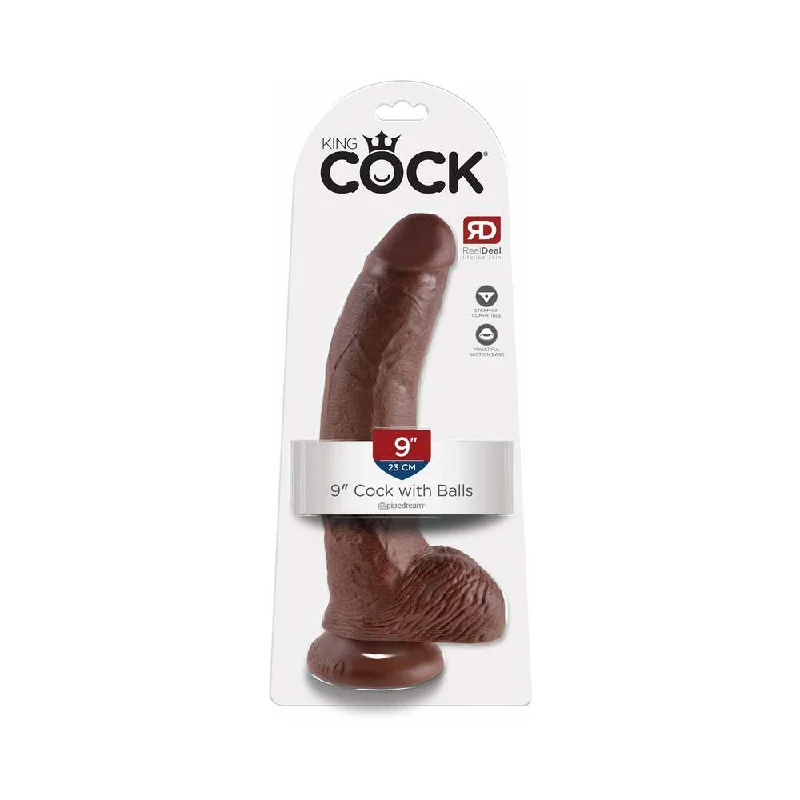 dildo vibration reviews-King Cock 9 in. Cock With Balls Realistic Suction Cup Dildo Brown