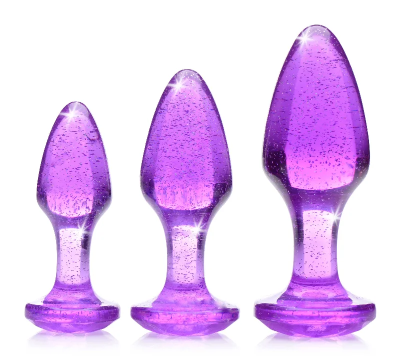 anal toys with flexible grip-Glitter Gem Anal Plug Set - Purple