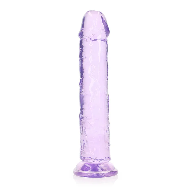 dildo portability benefits-RealRock Crystal Clear Straight 9 in. Dildo Without Balls Purple