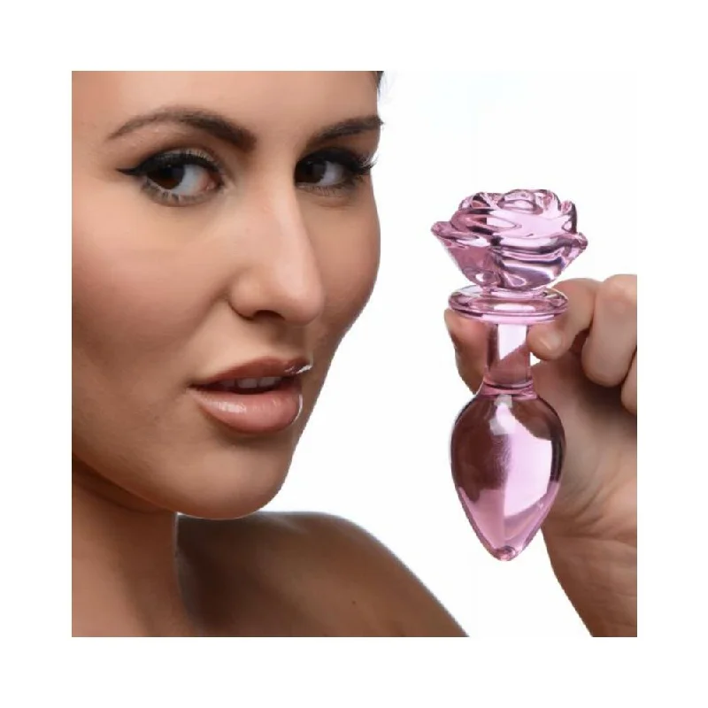 anal toys with long tip-Booty Sparks Pink Rose Glass Anal Plug - Large