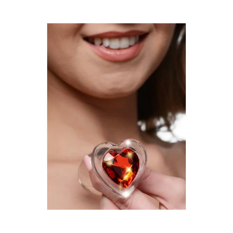 anal toys with soft tip-Booty Sparks Red Heart Gem Glass Anal Plug - Large