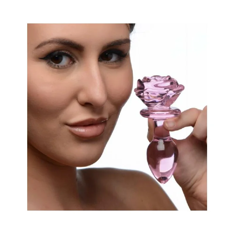 anal toys with smooth grip-Booty Sparks Pink Rose Glass Anal Plug - Medium