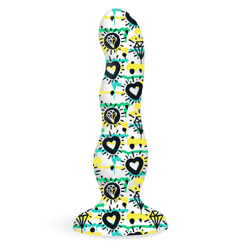 dildo heat features-Collage - Diamonds and Hearts - Curvy Silicone Dildo