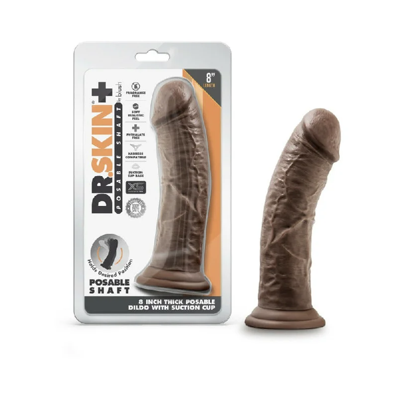 dildo flexibility tutorial-Dr. Skin Plus Thick 8 in. Triple Density Posable Dildo Brown