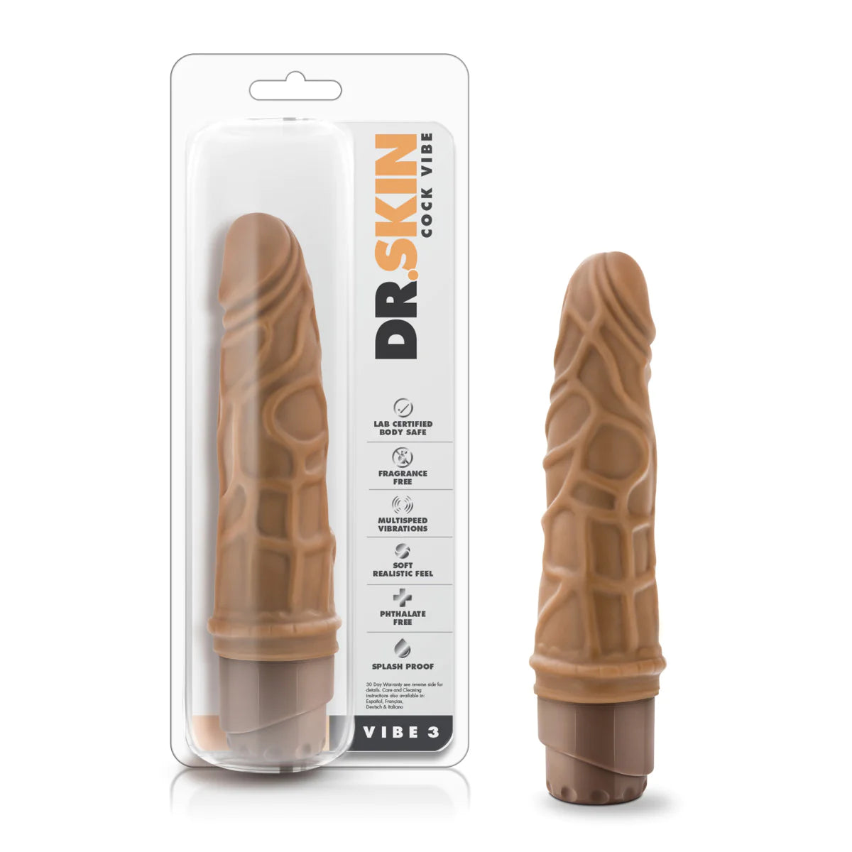 dildo texture discounts-Dr. Skin Cock Vibe 3 Realistic Mocha 7.25-Inch Long Vibrating Dildo