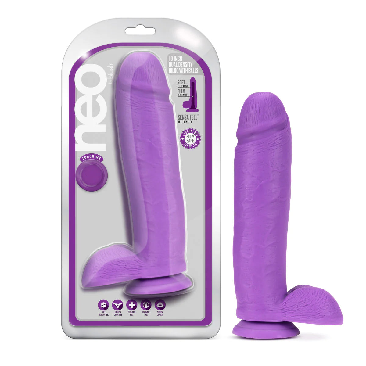 dildo vibration offers-Neo Realistic Neon Purple 10.5-Inch Long Dildo