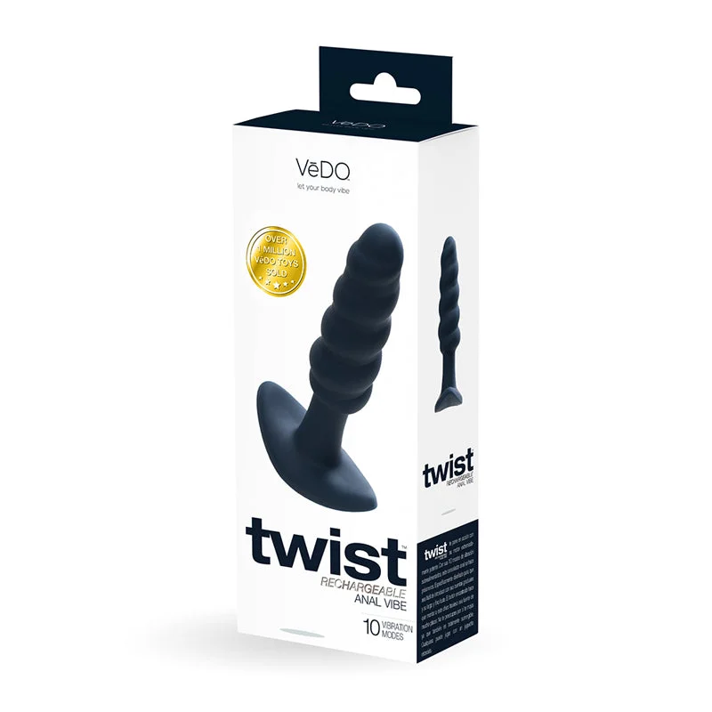 anal toys with smooth texture-VeDO Twist Rechargeable Silicone Vibrating Anal Plug Black