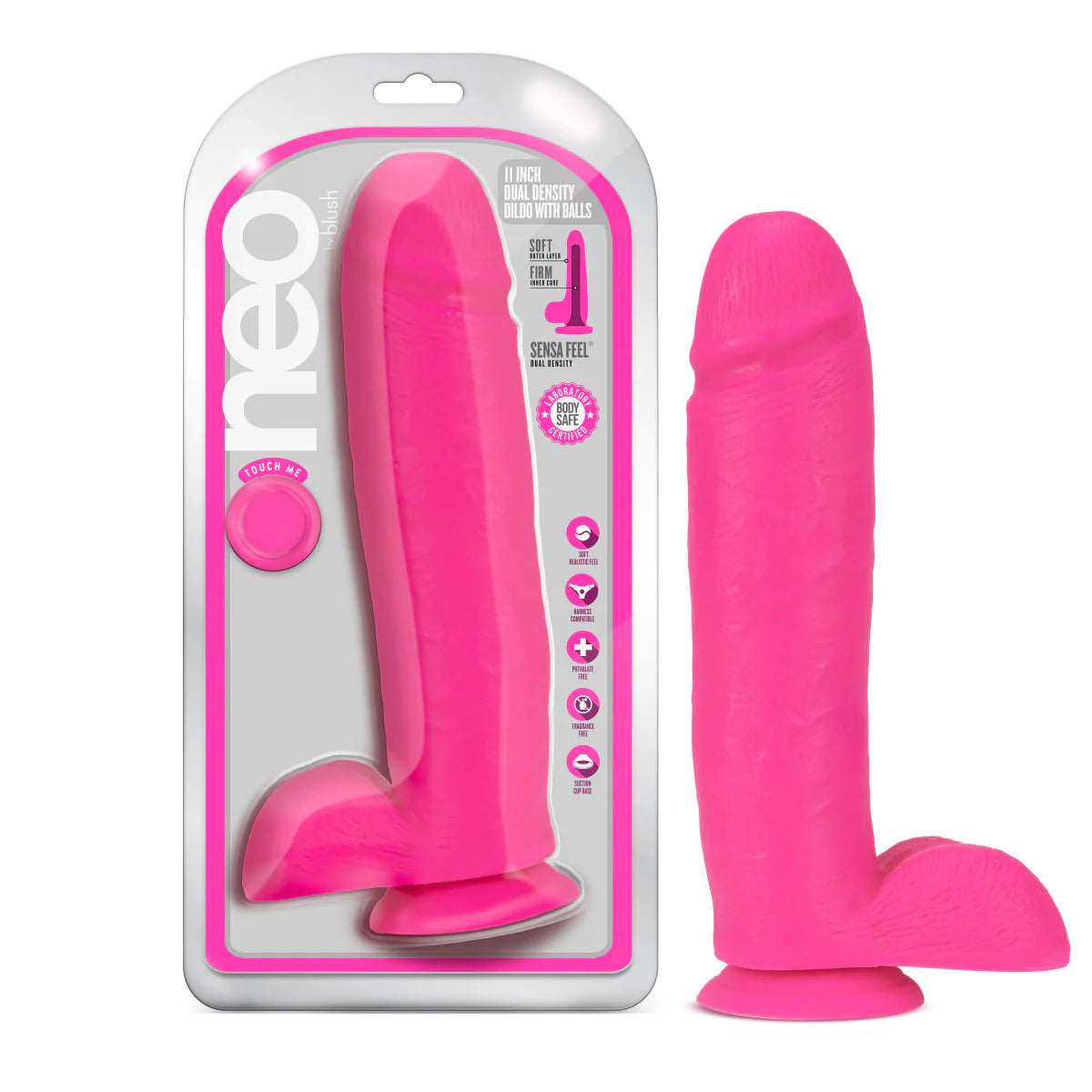 dildo suction offers-Neo Realistic Neon Pink 11-Inch Long Dildo