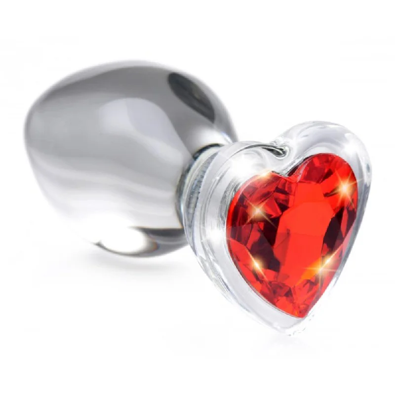 anal toys with sleek texture-Booty Sparks Red Heart Gem Glass Anal Plug