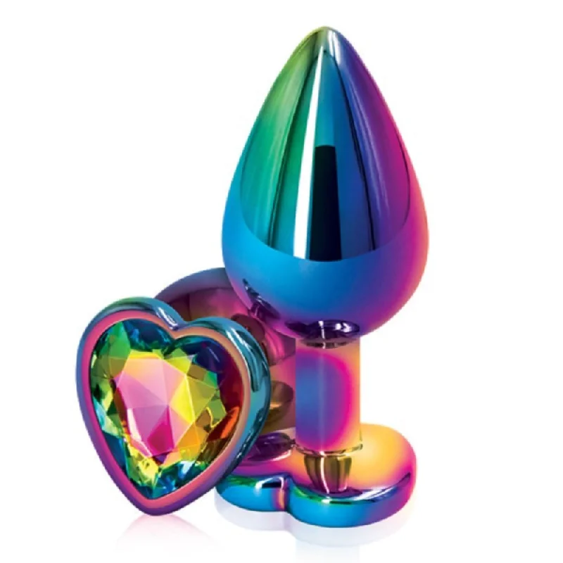 anal toys for discreet fun-NS Novelties Rainbow Heart Jeweled Metal Butt Plug