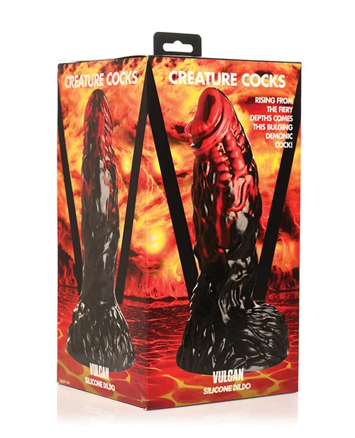 dildo safety warnings-Creature Cocks Vulcan Silicone Dildo - Black/Red