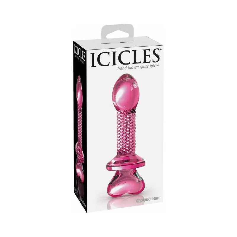 dildo collector items-Icicles No. 82 Glass Juicer Textured Dildo With Heart-Shaped Base Pink