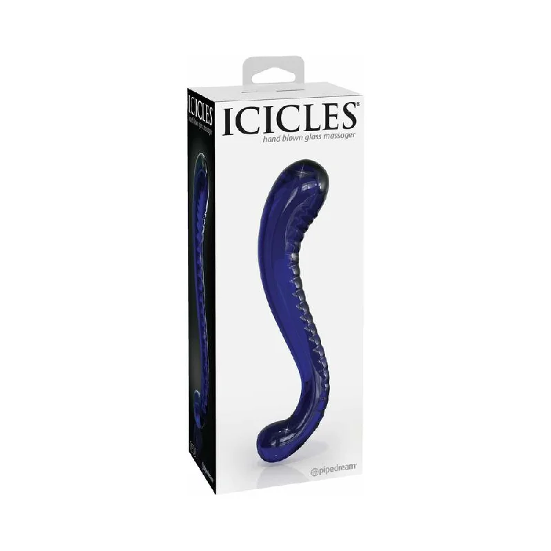 dildo discount bundles-Icicles No. 70 Curved Dual-Ended Glass Dildo Blue