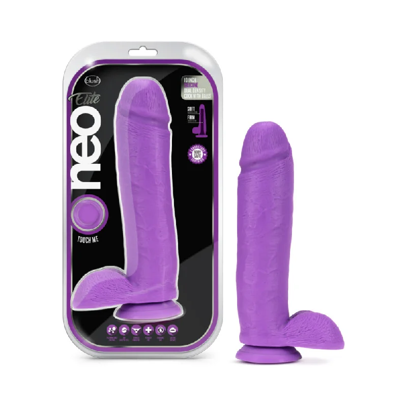 dildo size benefits-Neo Elite 10 in. Silicone Dual Density Dildo with Balls & Suction Cup Neon Purple